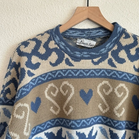 VTG Private Eyes Adult Large Sycamore Fair Isle Printed Pullover Sweater 90’s - Picture 7 of 8